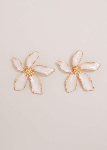 Phase Eight Enamel Oversized Flower Stud Jewellery White USA | 6139548-MR